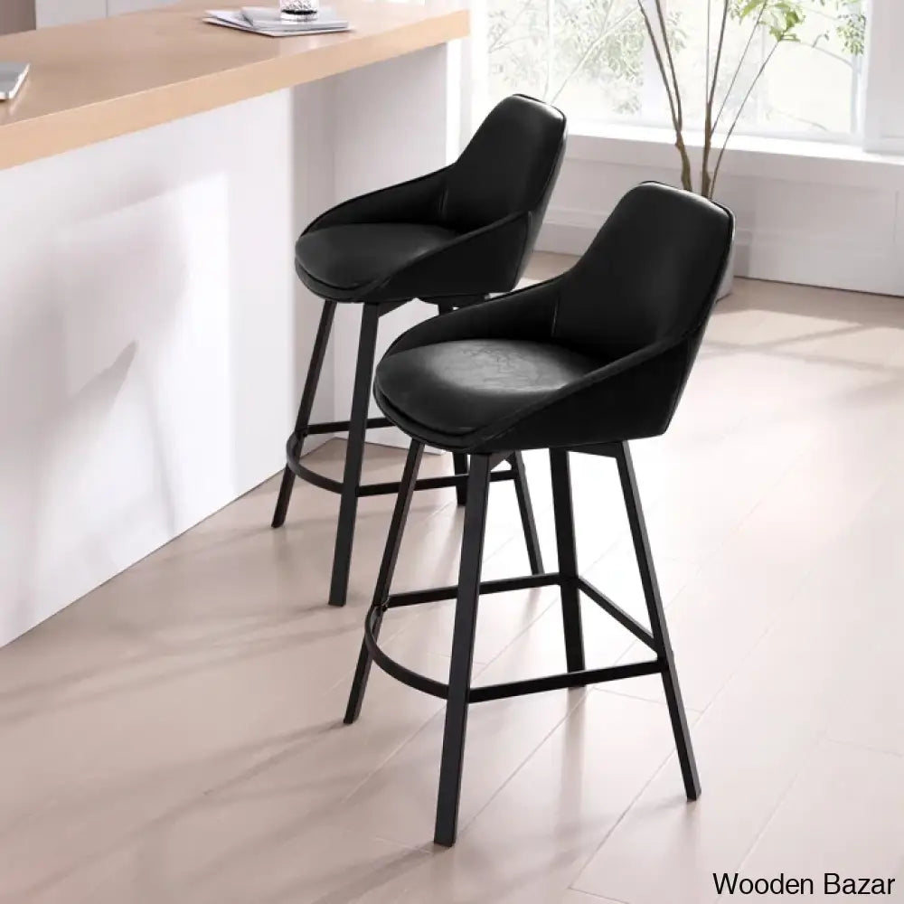 Janayshiax Swivel 25.2’’ Faux Leather Counter And Bar Stool (Set Of 2)