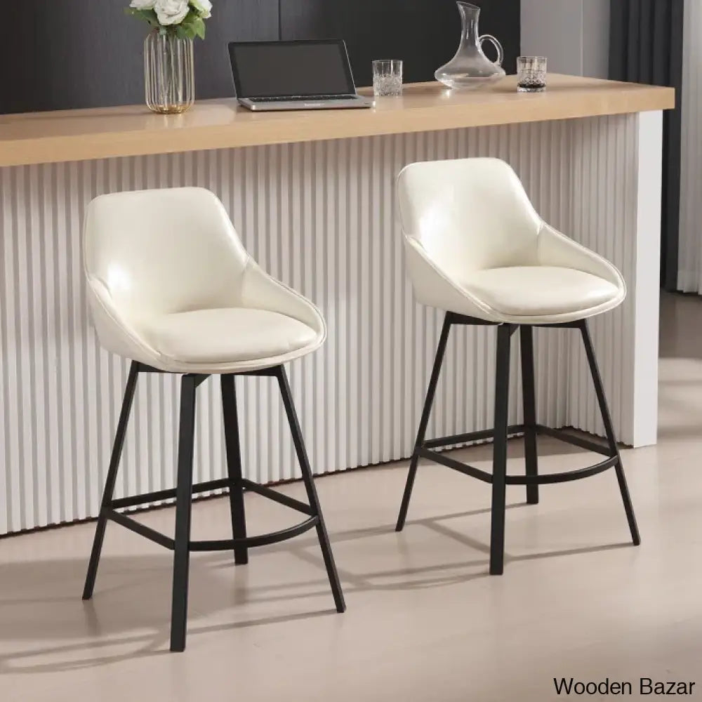 Janayshiax Swivel 25.2’’ Faux Leather Counter And Bar Stool (Set Of 2)