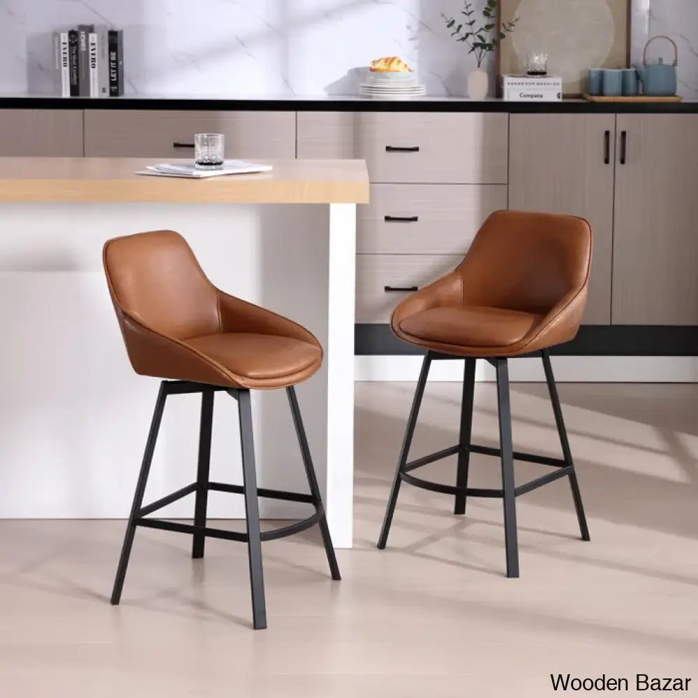 Janayshiax Swivel 25.2’’ Faux Leather Counter And Bar Stool (Set Of 2)