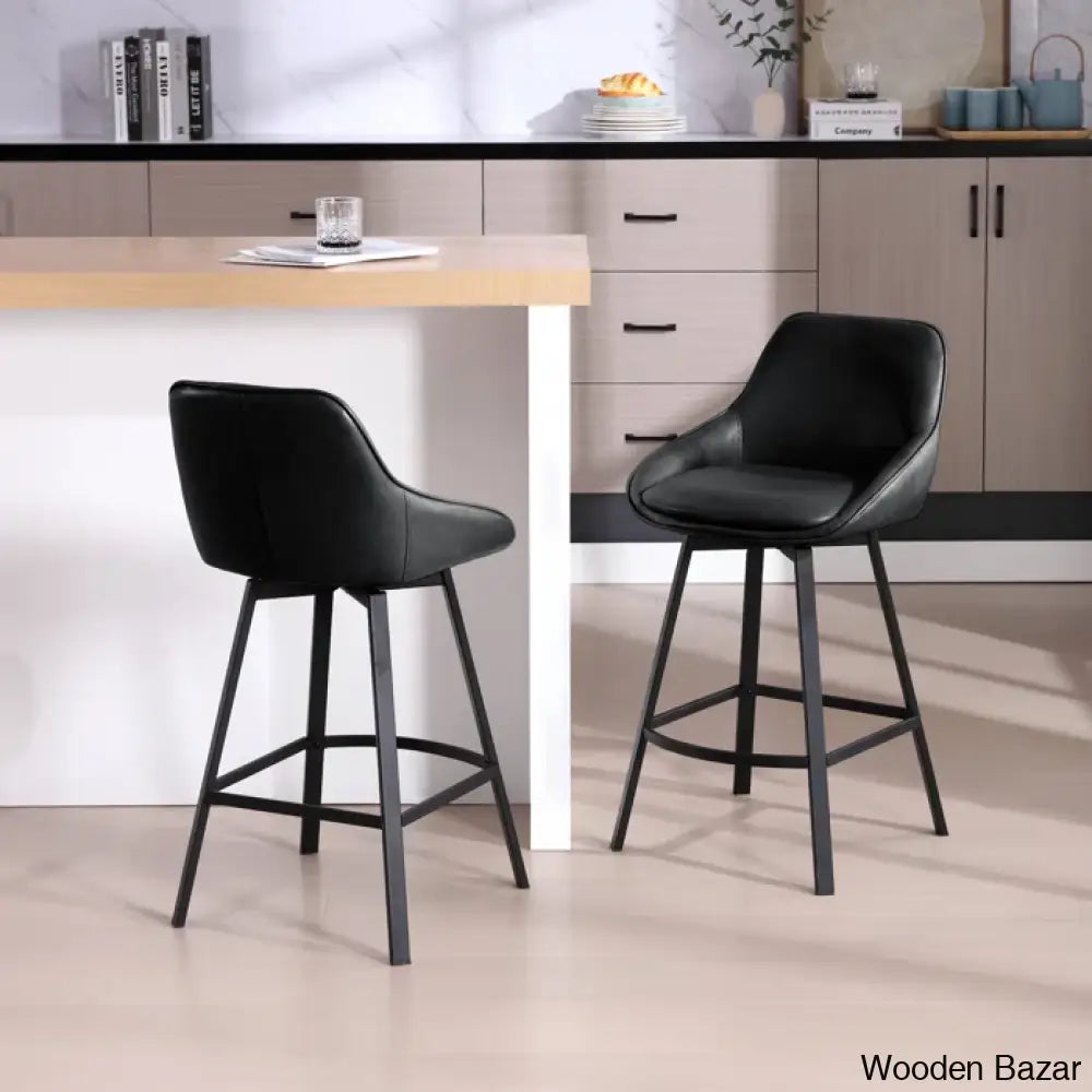 Janayshiax Swivel 25.2’’ Faux Leather Counter And Bar Stool (Set Of 2)