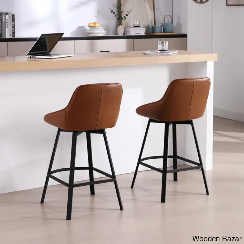 Janayshiax Swivel 25.2’’ Faux Leather Counter And Bar Stool (Set Of 2)