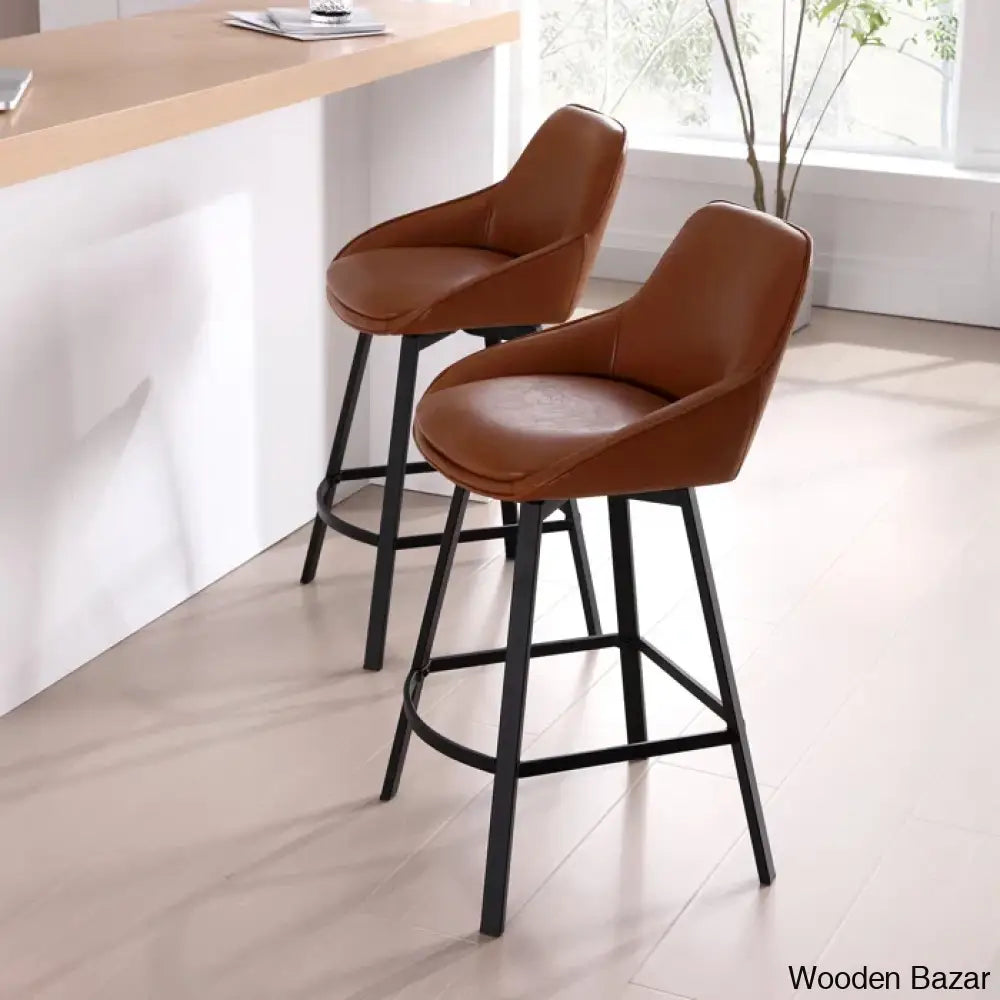 Janayshiax Swivel 25.2’’ Faux Leather Counter And Bar Stool (Set Of 2)