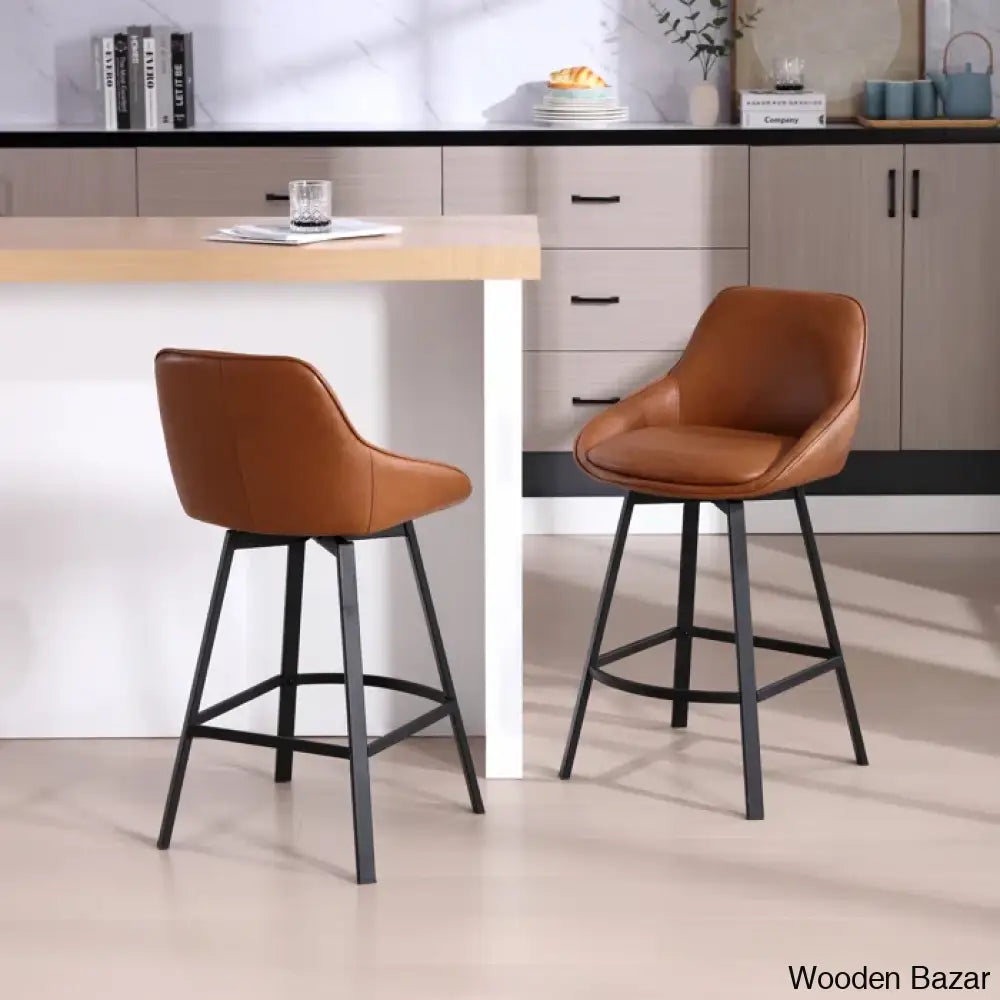 Janayshiax Swivel 25.2’’ Faux Leather Counter And Bar Stool (Set Of 2)