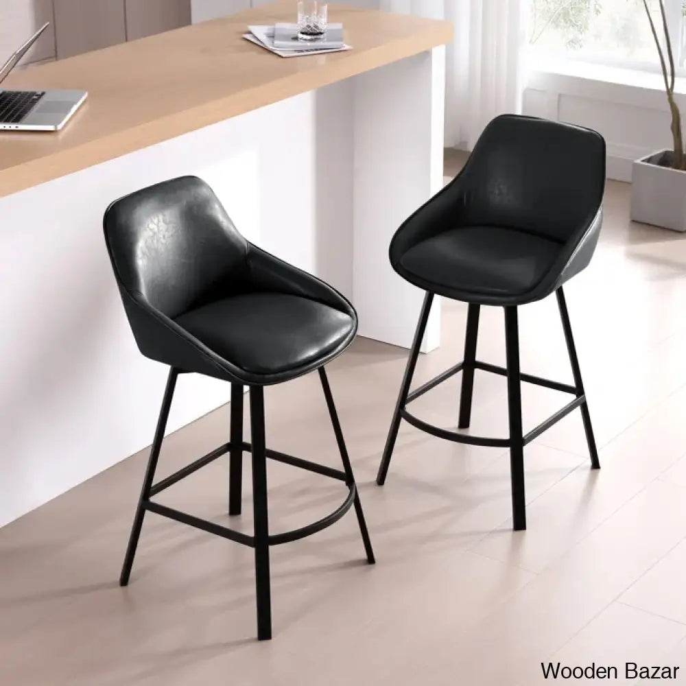 Janayshiax Swivel 25.2’’ Faux Leather Counter And Bar Stool (Set Of 2)