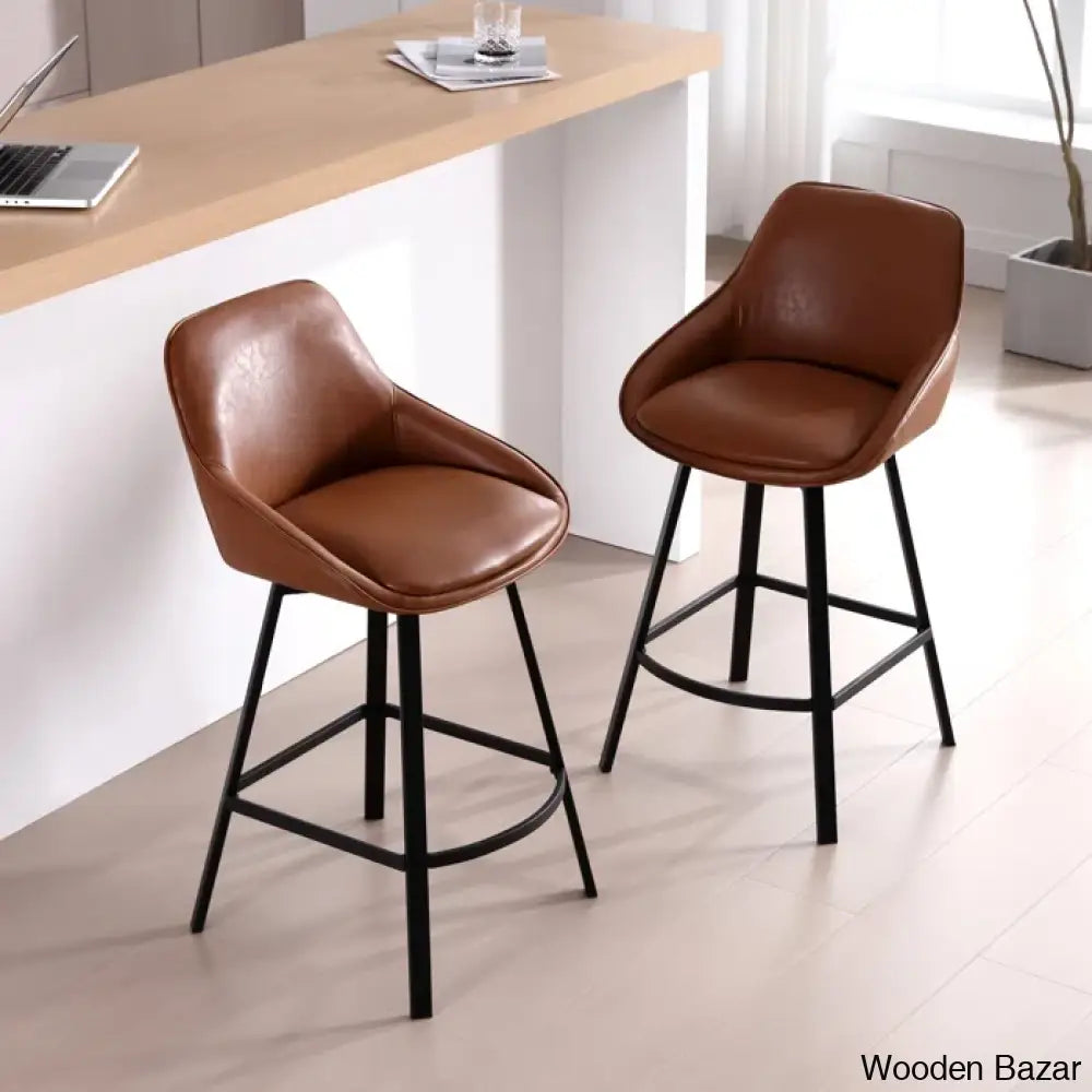 Janayshiax Swivel 25.2’’ Faux Leather Counter And Bar Stool (Set Of 2)