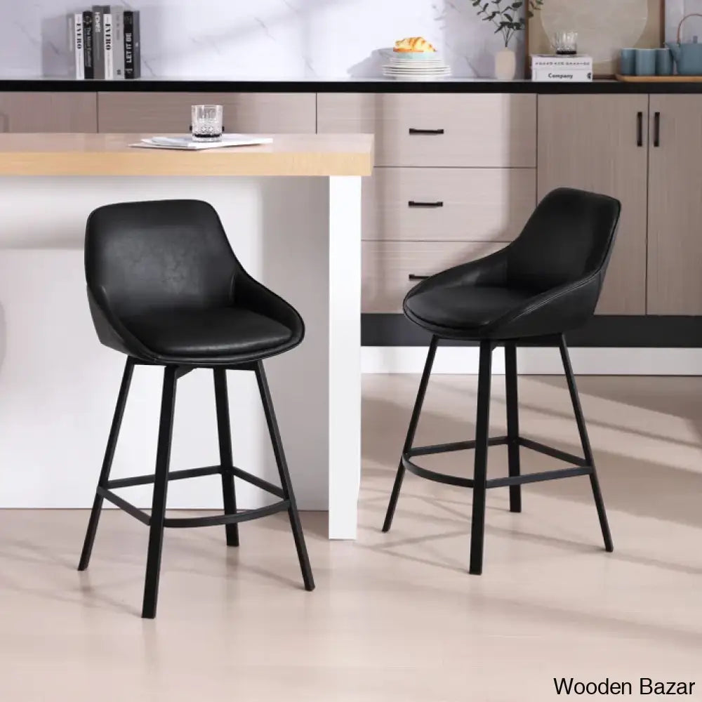 Janayshiax Swivel 25.2’’ Faux Leather Counter And Bar Stool (Set Of 2)