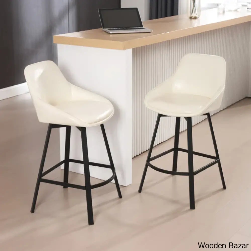 Janayshiax Swivel 25.2’’ Faux Leather Counter And Bar Stool (Set Of 2)