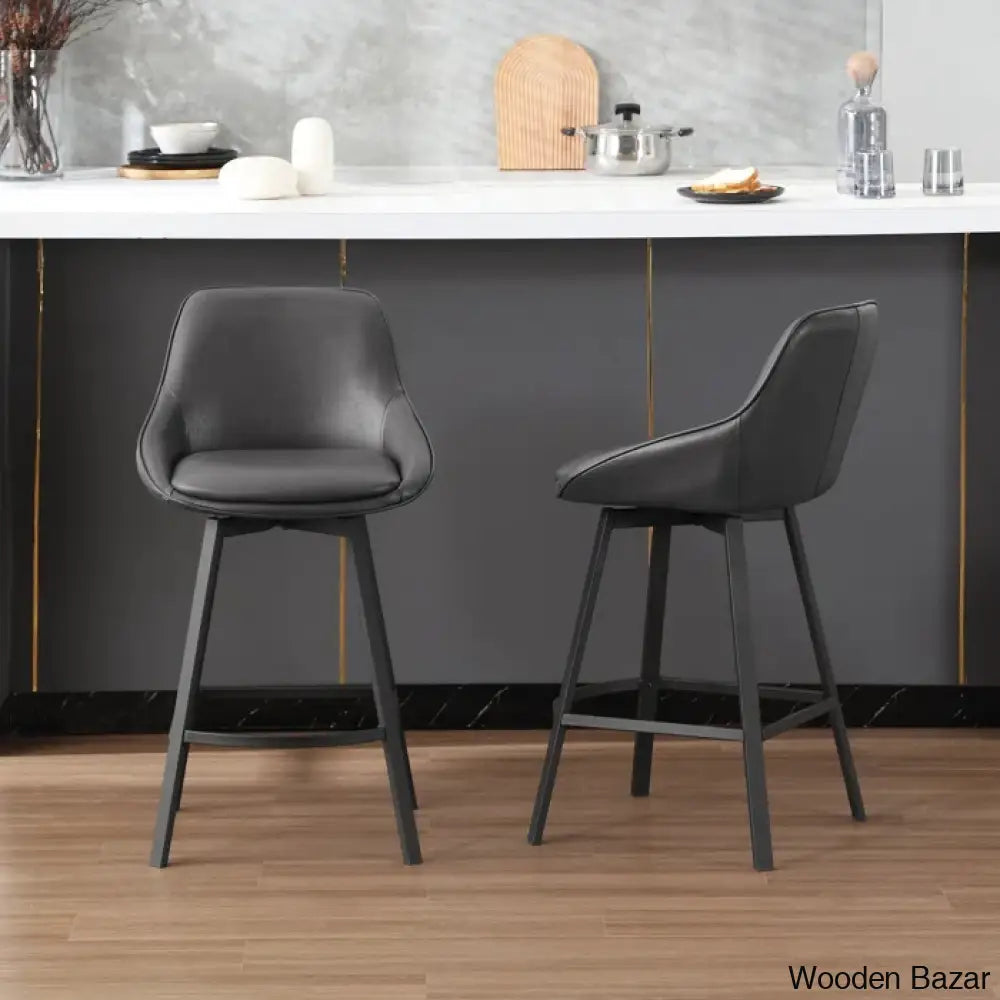 Janayshiax Swivel 25.2’’ Faux Leather Counter And Bar Stool (Set Of 2)