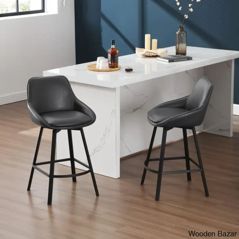 Janayshiax Swivel 25.2’’ Faux Leather Counter And Bar Stool (Set Of 2)