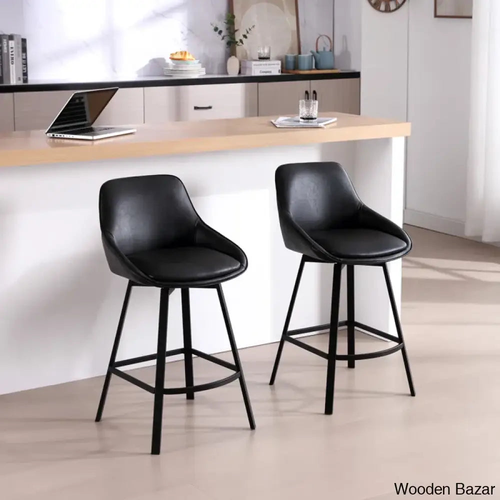 Janayshiax Swivel 25.2’’ Faux Leather Counter And Bar Stool (Set Of 2)