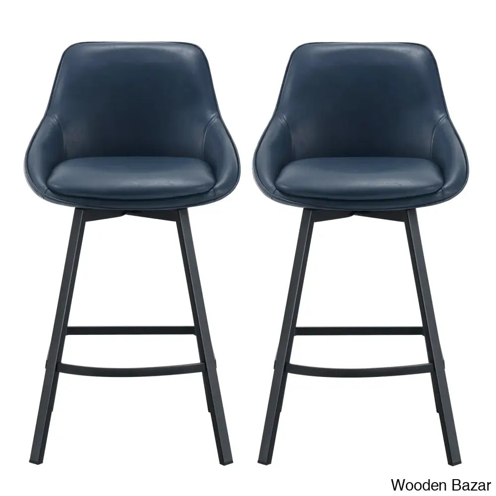 Janayshiax Swivel 25.2’’ Faux Leather Counter And Bar Stool (Set Of 2) Blue