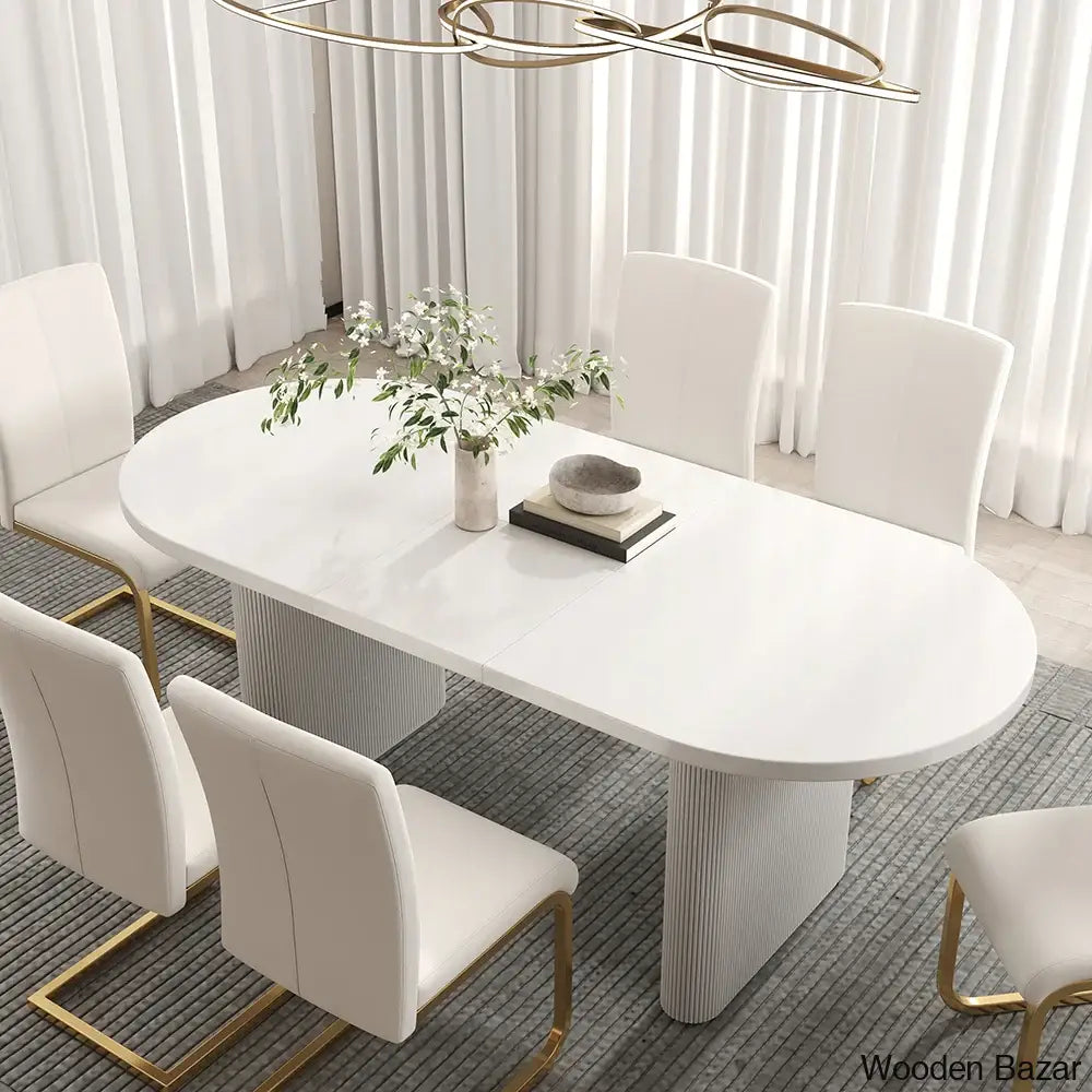 Japandi Style Oval Extendable Dining Table Set