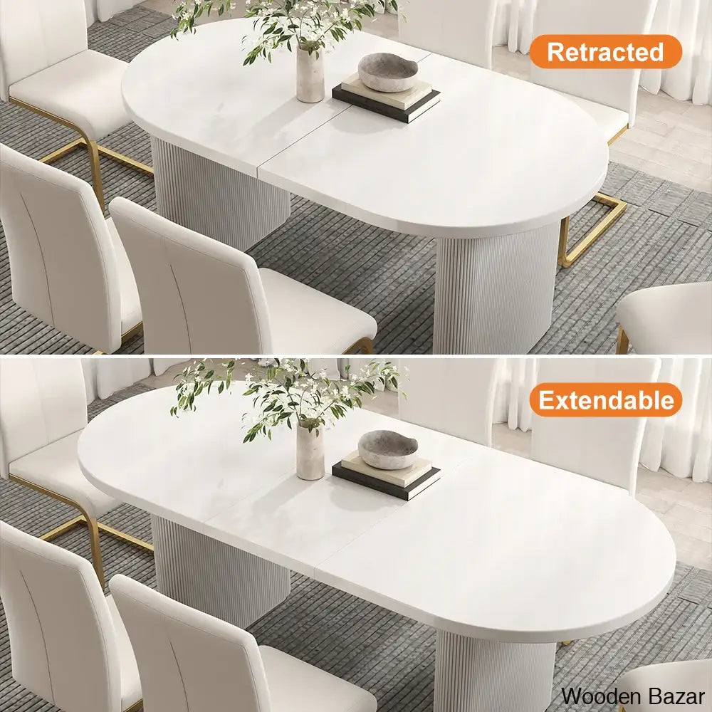 Japandi Style Oval Extendable Dining Table Set