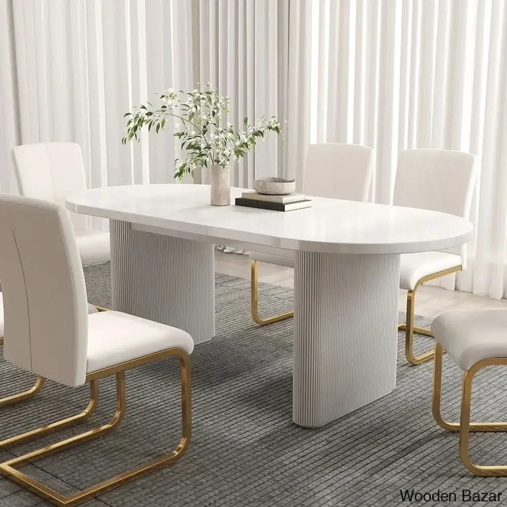 Japandi Style oval Extendable Dining Table Set | Wooden Bazar