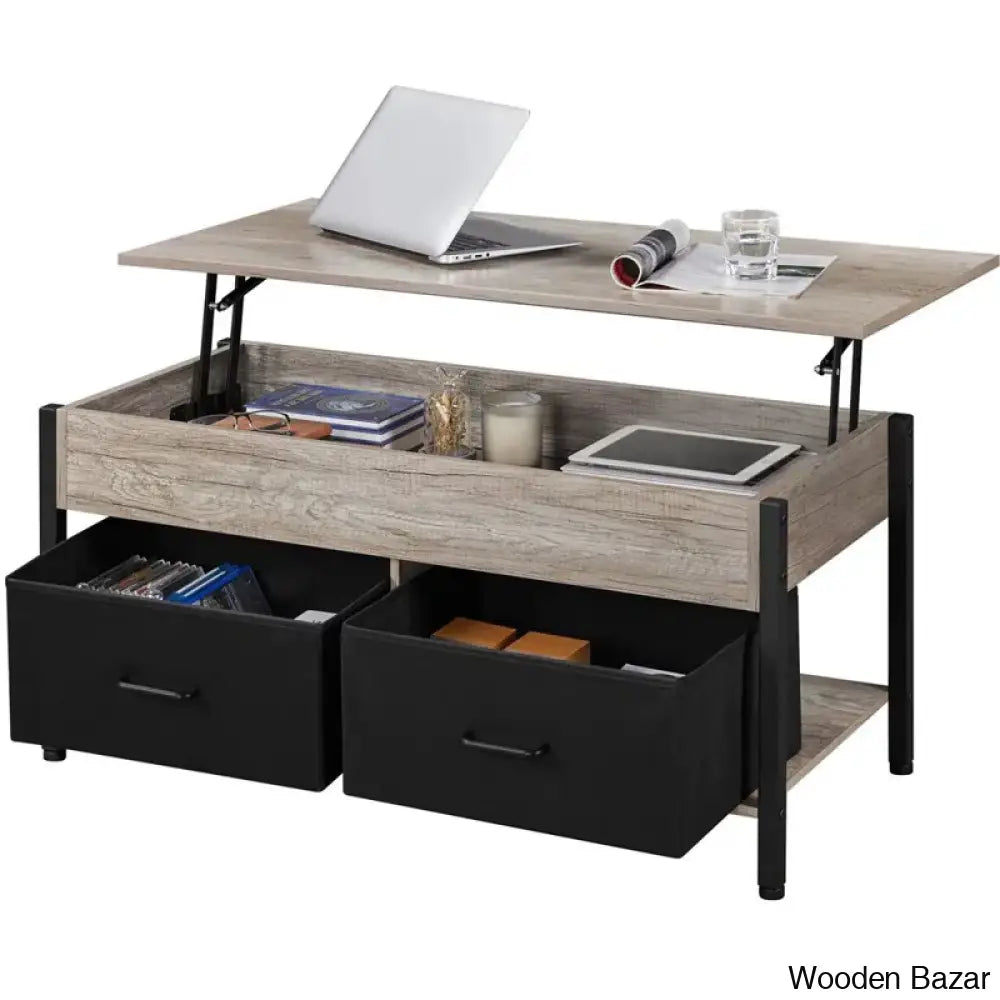 Jarissan Lift Top Coffee And Center Table With Hidden Compartment & 2 Fabric Storage Baskets