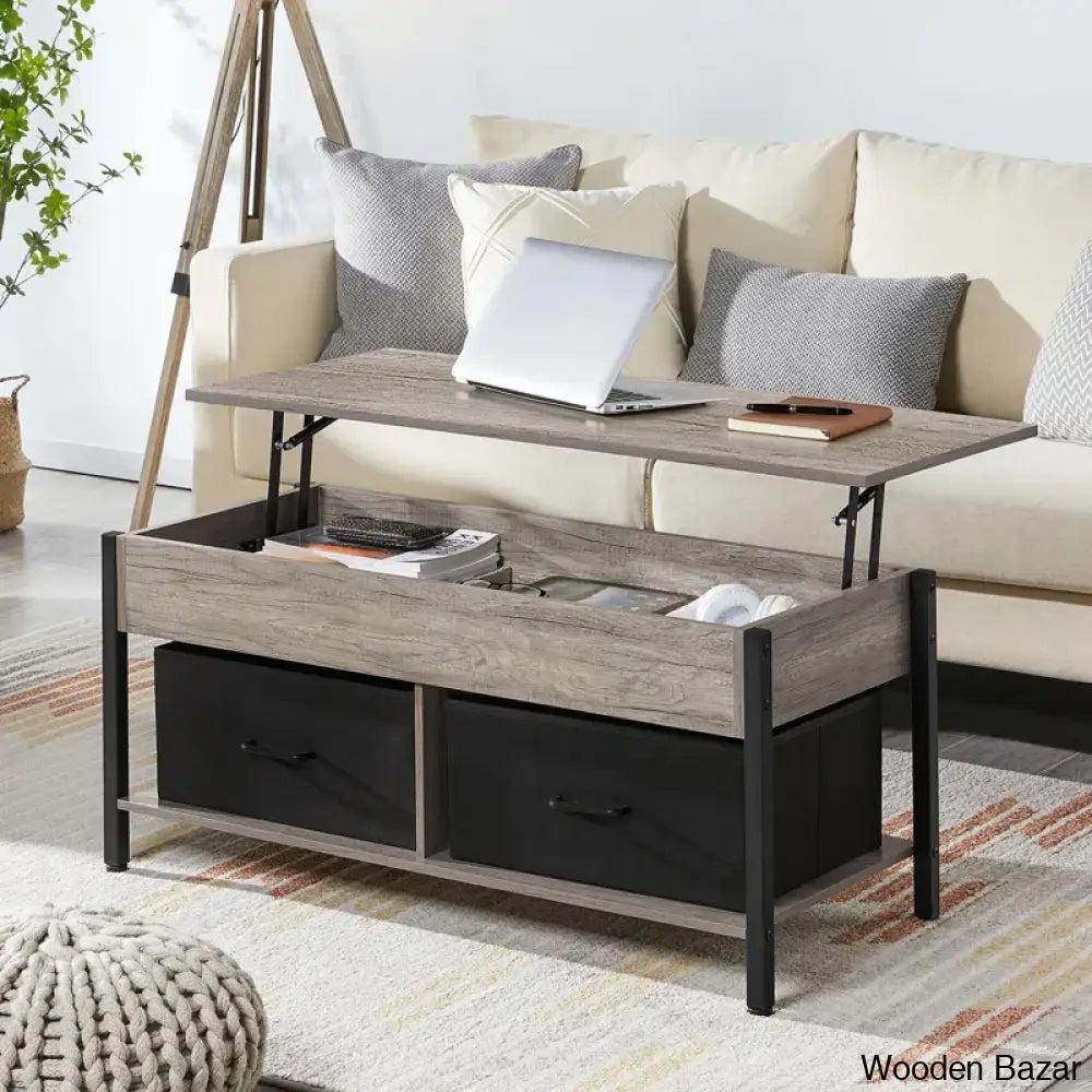 Jarissan Lift Top Coffee And Center Table With Hidden Compartment & 2 Fabric Storage Baskets