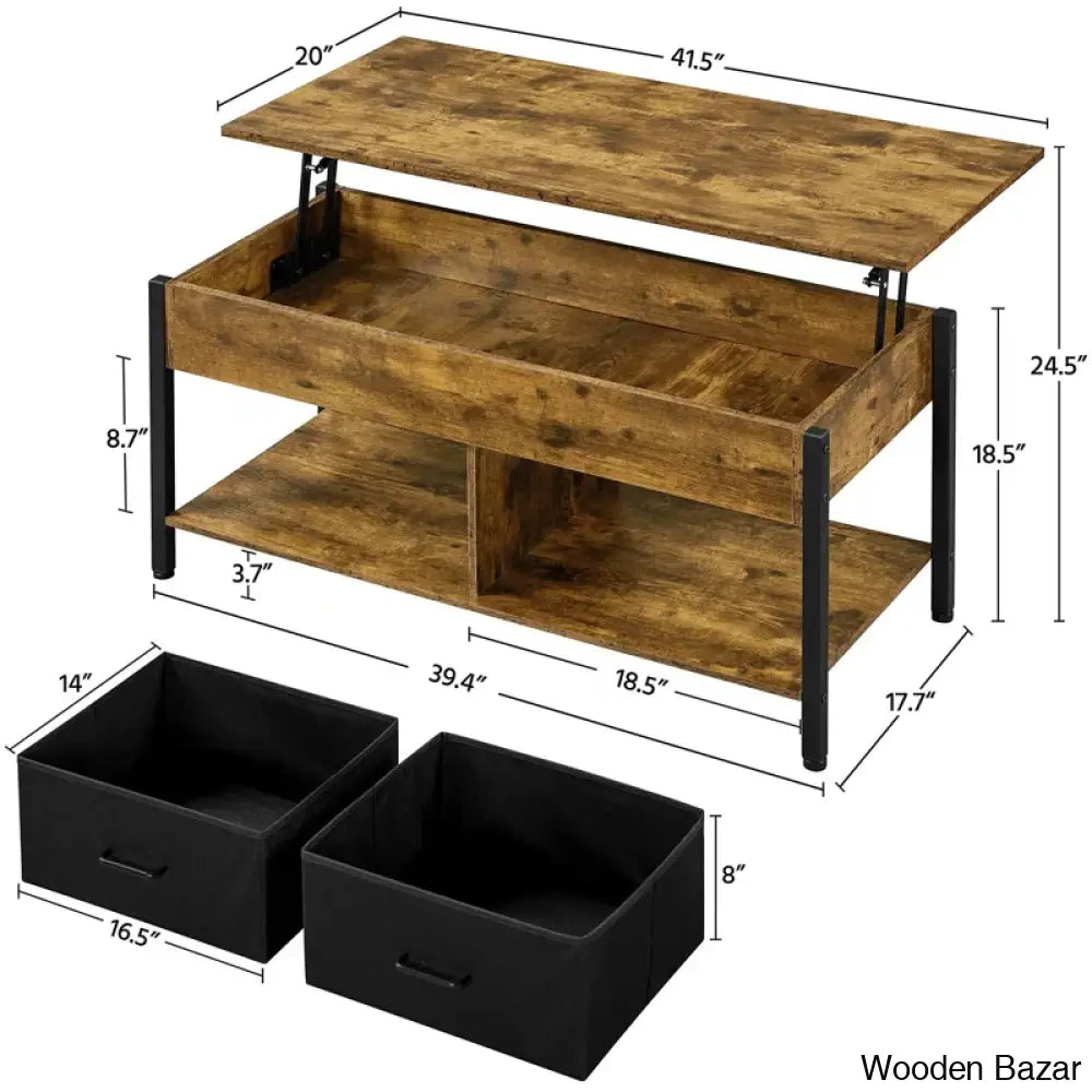 Jarissan Lift Top Coffee And Center Table With Hidden Compartment & 2 Fabric Storage Baskets