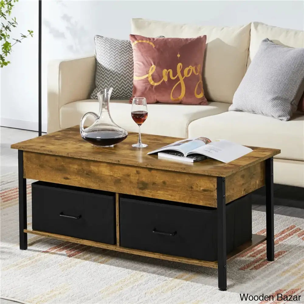 Jarissan Lift Top Coffee And Center Table With Hidden Compartment & 2 Fabric Storage Baskets