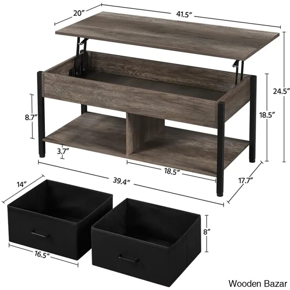 Jarissan Lift Top Coffee And Center Table With Hidden Compartment & 2 Fabric Storage Baskets