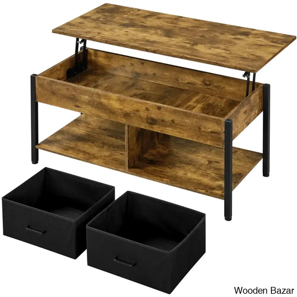 Jarissan Lift Top Coffee And Center Table With Hidden Compartment & 2 Fabric Storage Baskets