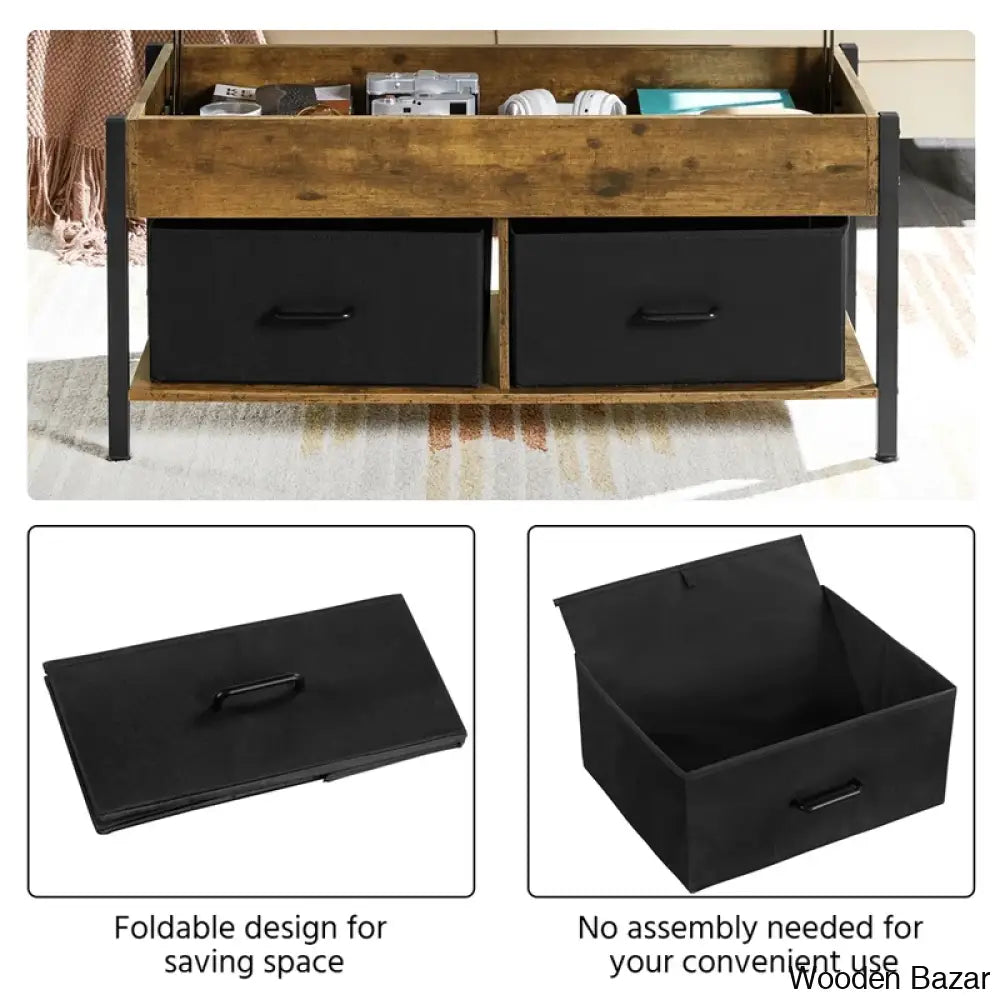 Jarissan Lift Top Coffee And Center Table With Hidden Compartment & 2 Fabric Storage Baskets