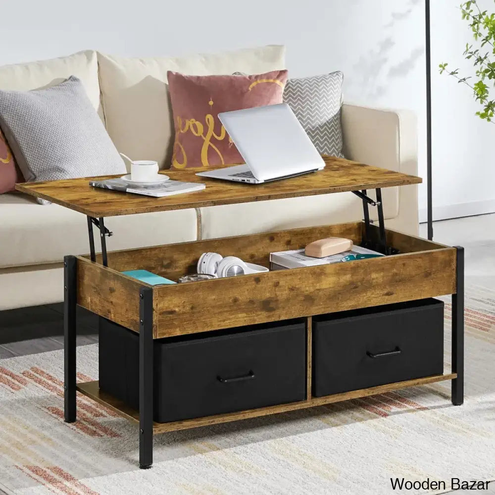 Jarissan Lift Top Coffee And Center Table With Hidden Compartment & 2 Fabric Storage Baskets