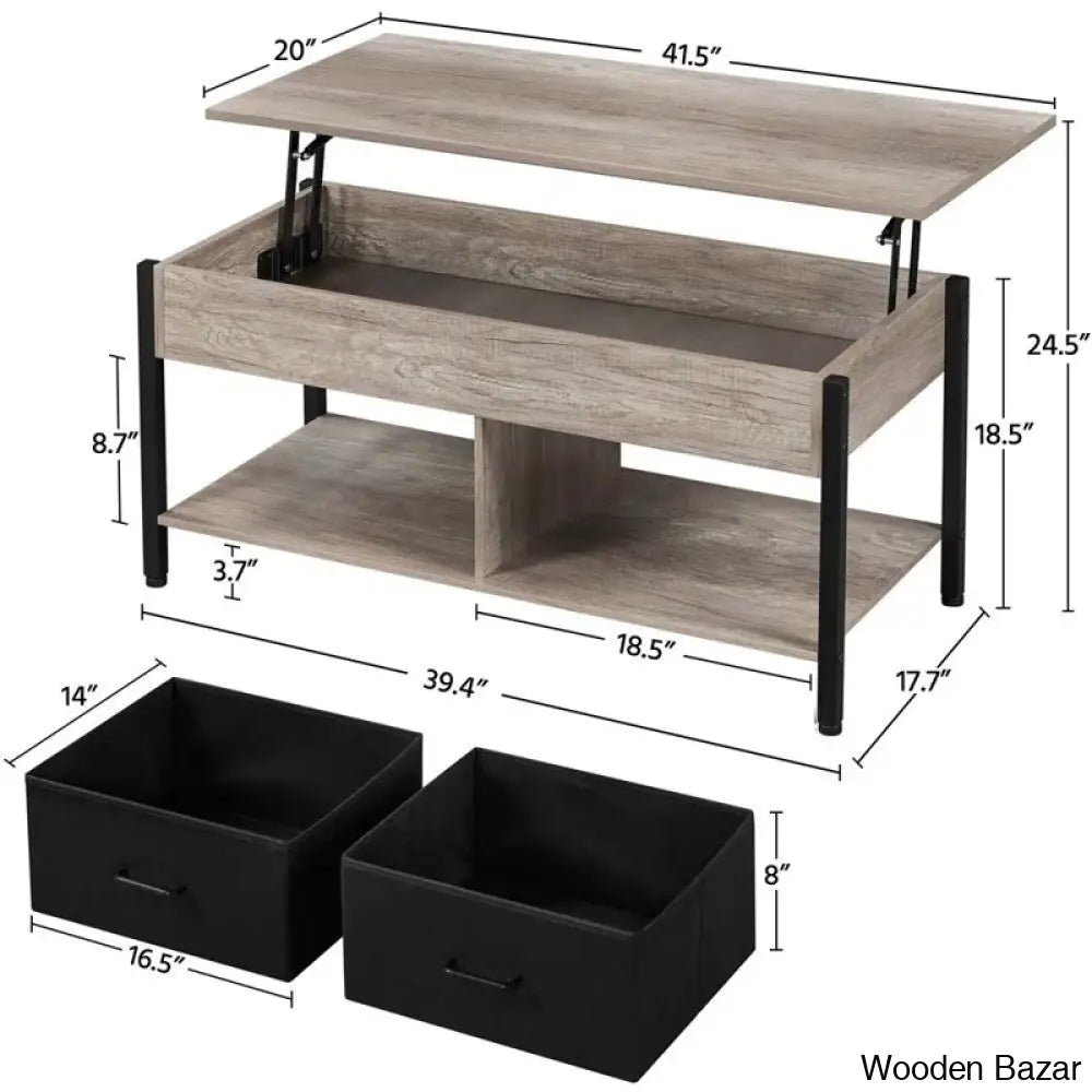 Jarissan Lift Top Coffee And Center Table With Hidden Compartment & 2 Fabric Storage Baskets