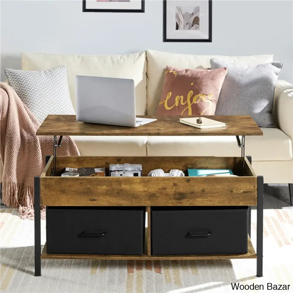 Jarissan Lift Top Coffee And Center Table With Hidden Compartment & 2 Fabric Storage Baskets