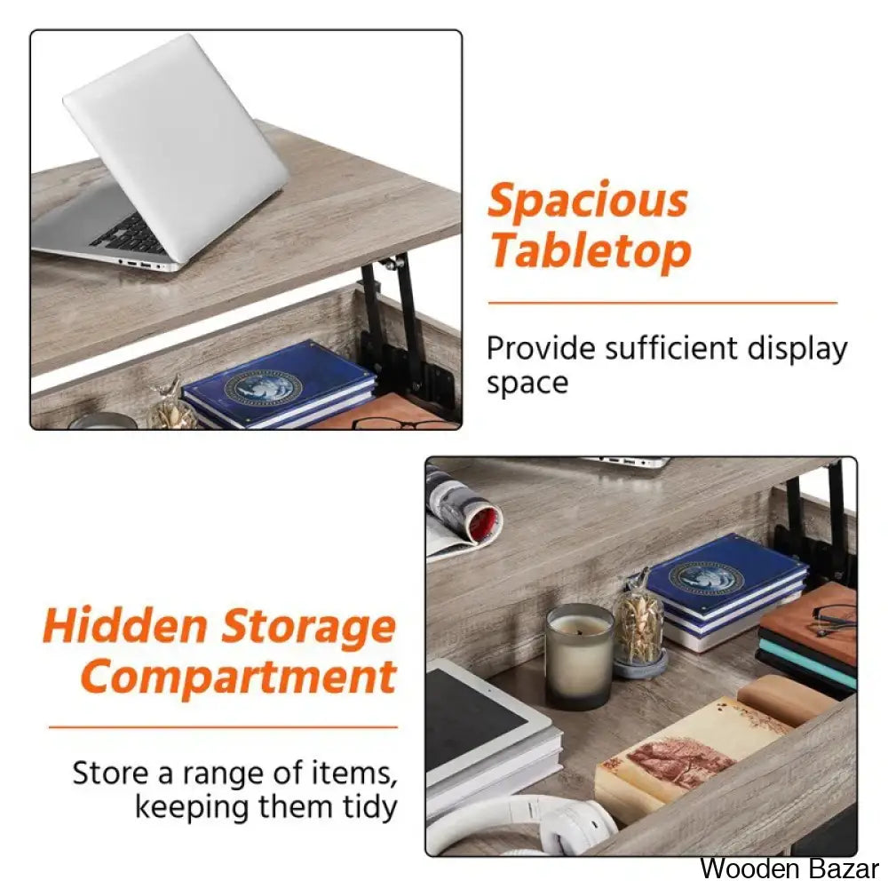 Jarissan Lift Top Coffee And Center Table With Hidden Compartment & 2 Fabric Storage Baskets