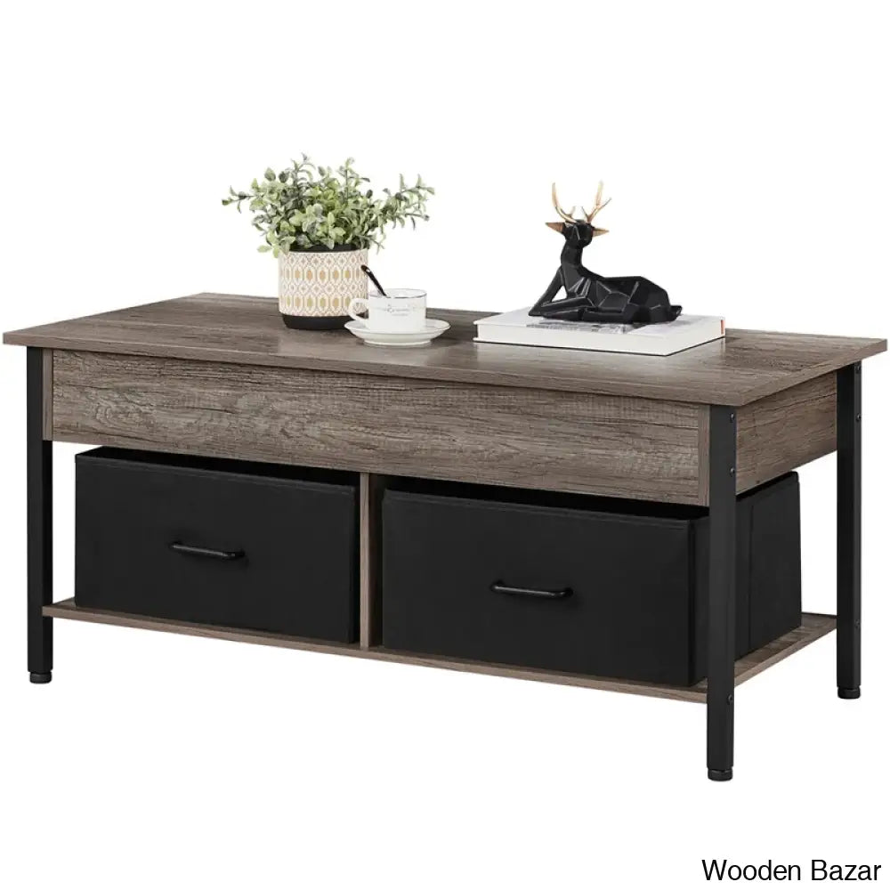 Jarissan Lift Top Coffee And Center Table With Hidden Compartment & 2 Fabric Storage Baskets