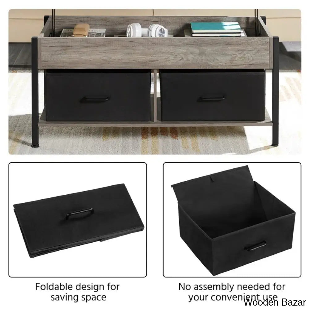 Jarissan Lift Top Coffee And Center Table With Hidden Compartment & 2 Fabric Storage Baskets