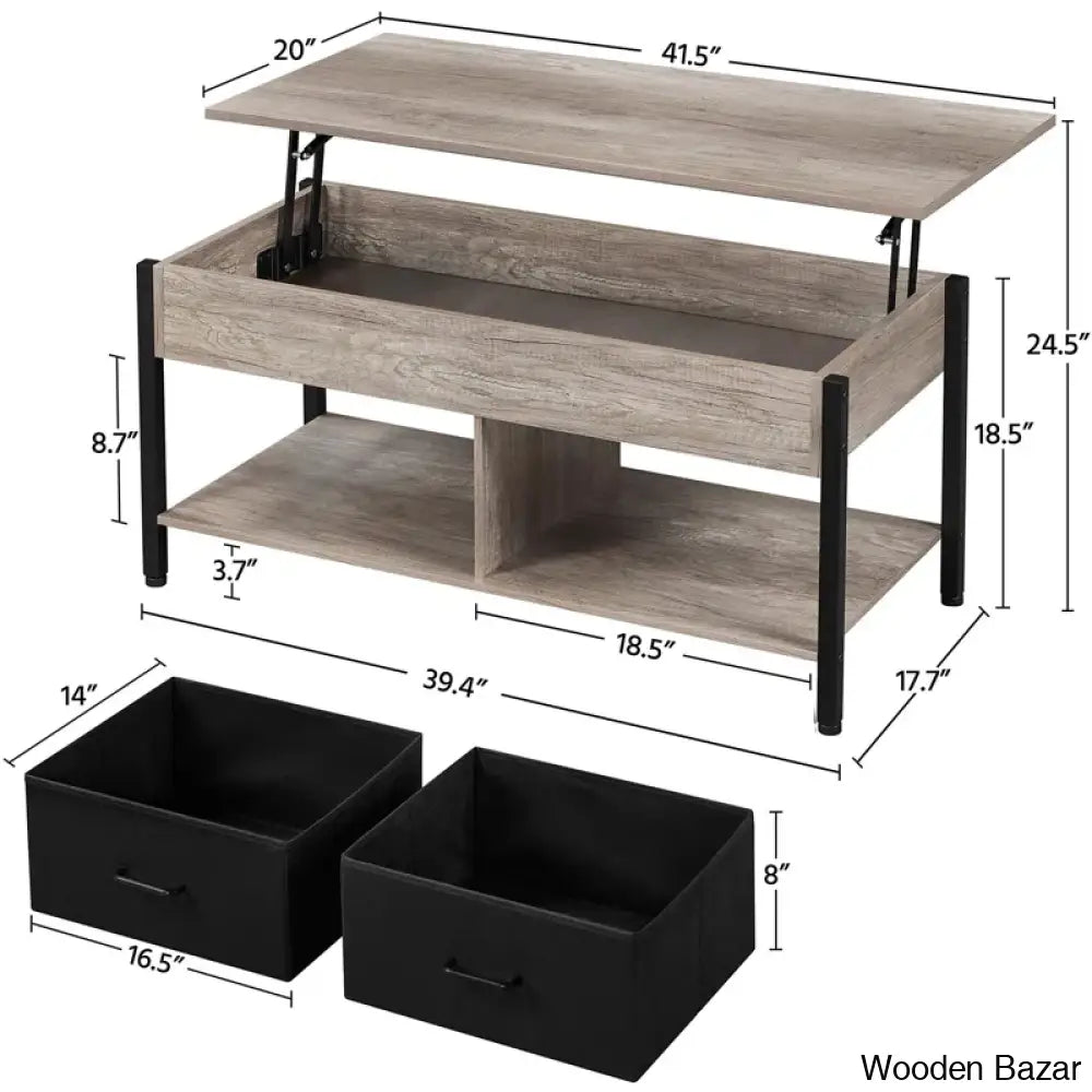 Jarissan Lift Top Coffee And Center Table With Hidden Compartment & 2 Fabric Storage Baskets