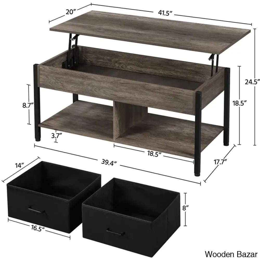 Jarissan Lift Top Coffee And Center Table With Hidden Compartment & 2 Fabric Storage Baskets