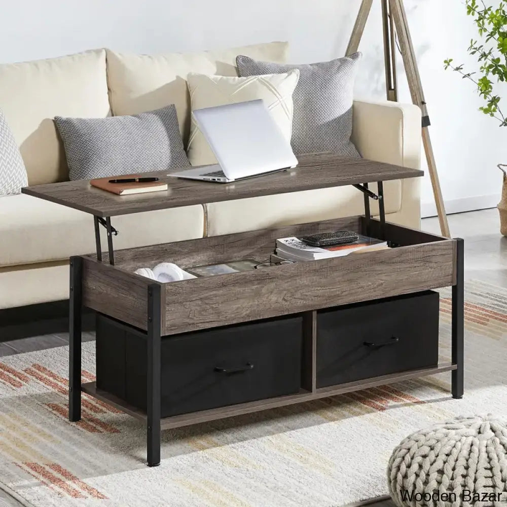 Jarissan Lift Top Coffee And Center Table With Hidden Compartment & 2 Fabric Storage Baskets