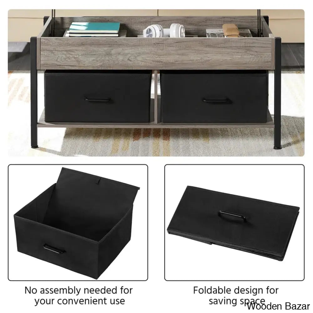 Jarissan Lift Top Coffee And Center Table With Hidden Compartment & 2 Fabric Storage Baskets