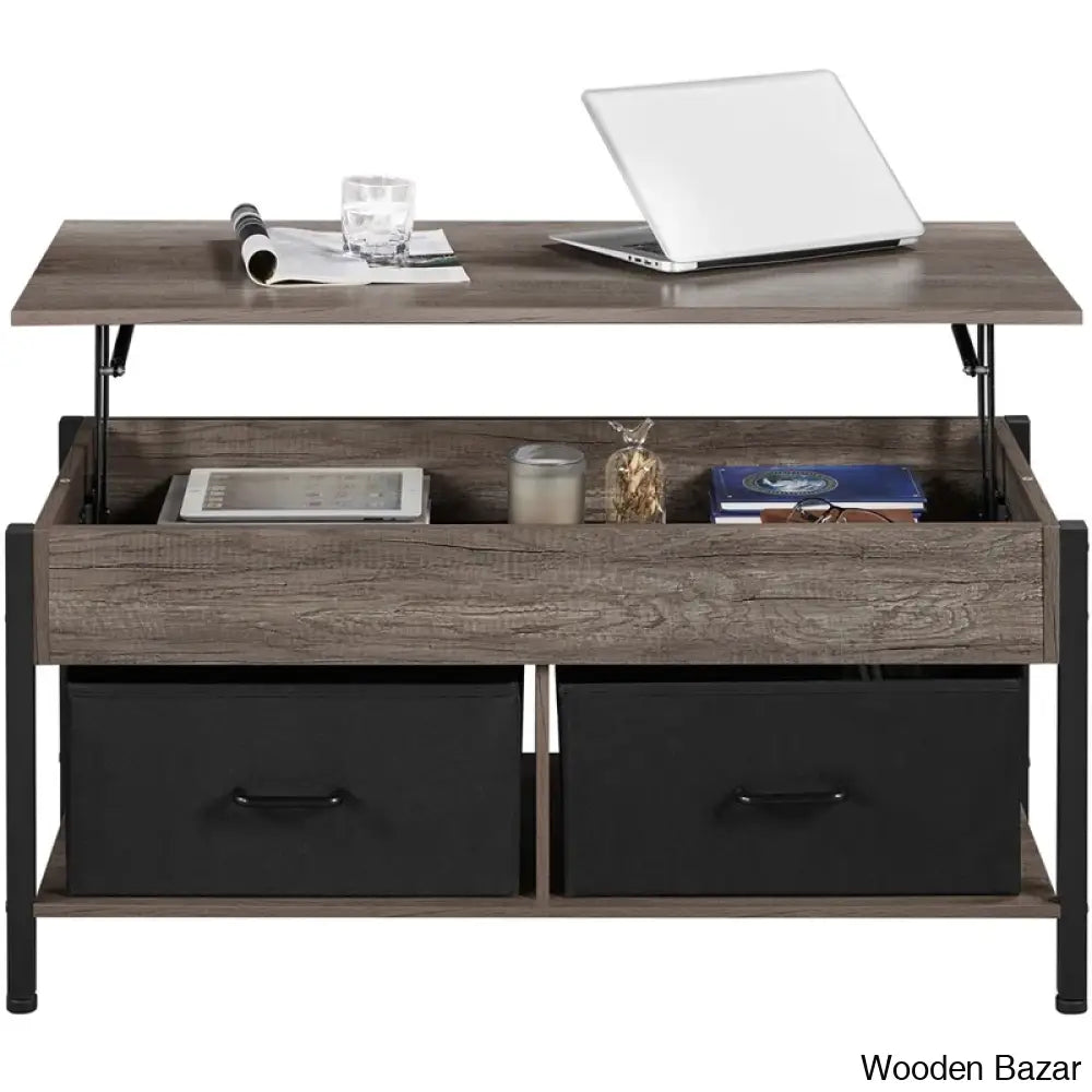 Jarissan Lift Top Coffee And Center Table With Hidden Compartment & 2 Fabric Storage Baskets