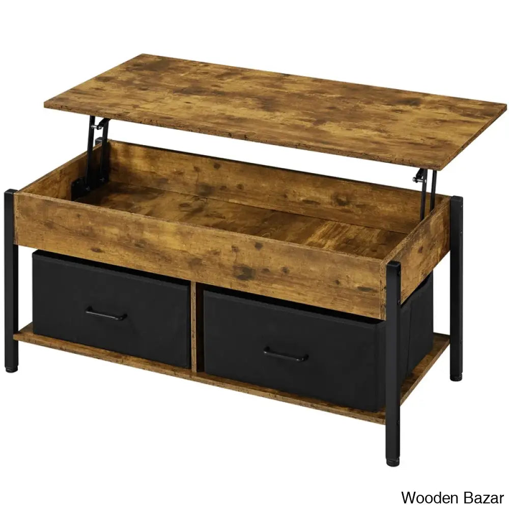 Jarissan Lift Top Coffee And Center Table With Hidden Compartment & 2 Fabric Storage Baskets