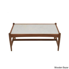 Jasmeety Genuine Marble Solid Wood Coffee And Center Table