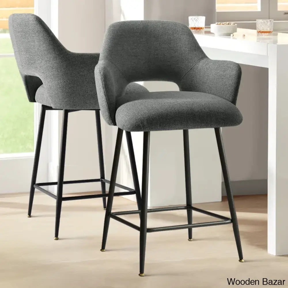 Jaydeny Upholstered Arm 25.5’’ Counter And Bar Stool (Set Of 2) Dark Gray