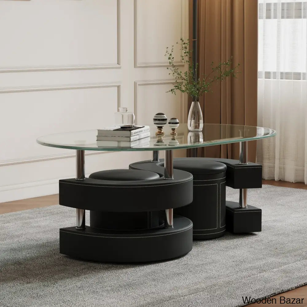 Jenolay Glass Top Coffee And Center Table Black