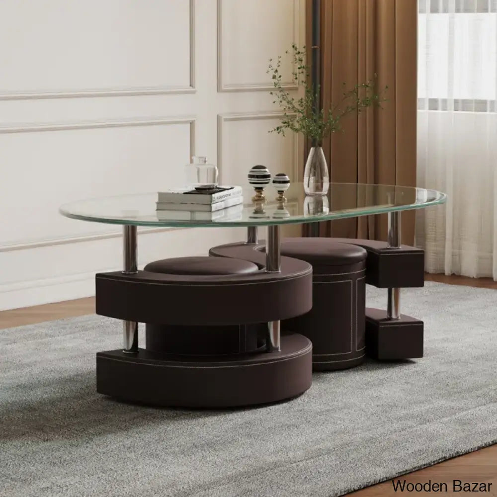 Jenolay Glass Top Coffee And Center Table Brown