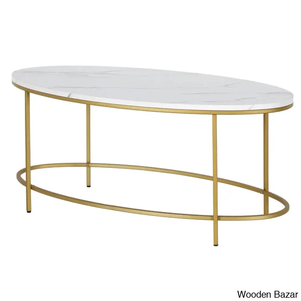 Jesleen 42’’ Faux Marble And Steel Oval Coffee And Center Table