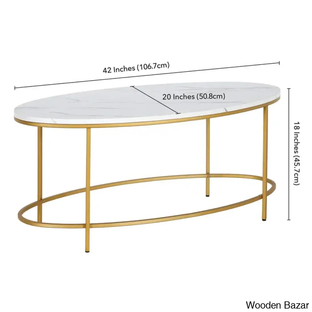 Jesleen 42’’ Faux Marble And Steel Oval Coffee And Center Table