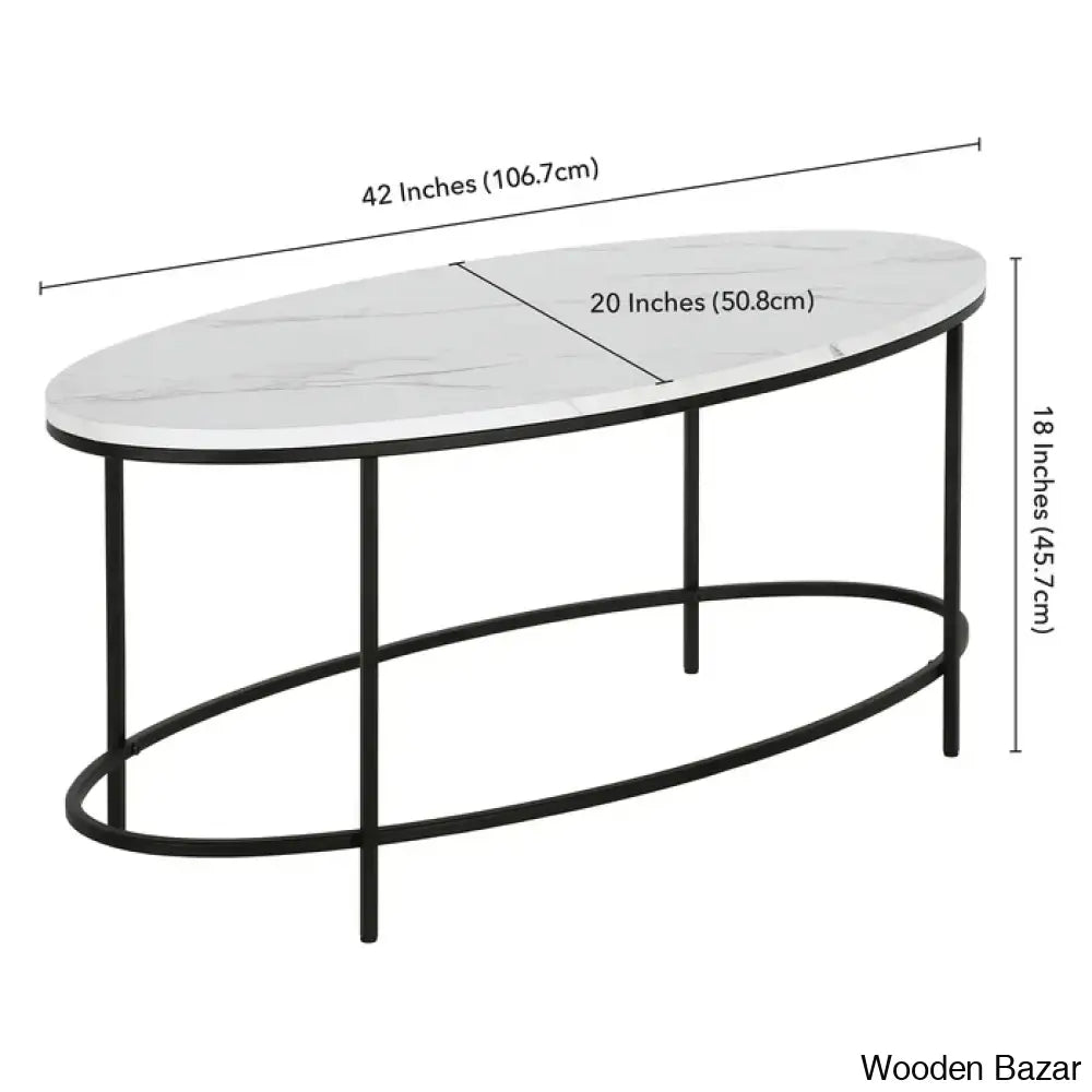 Jesleen 42’’ Faux Marble And Steel Oval Coffee And Center Table