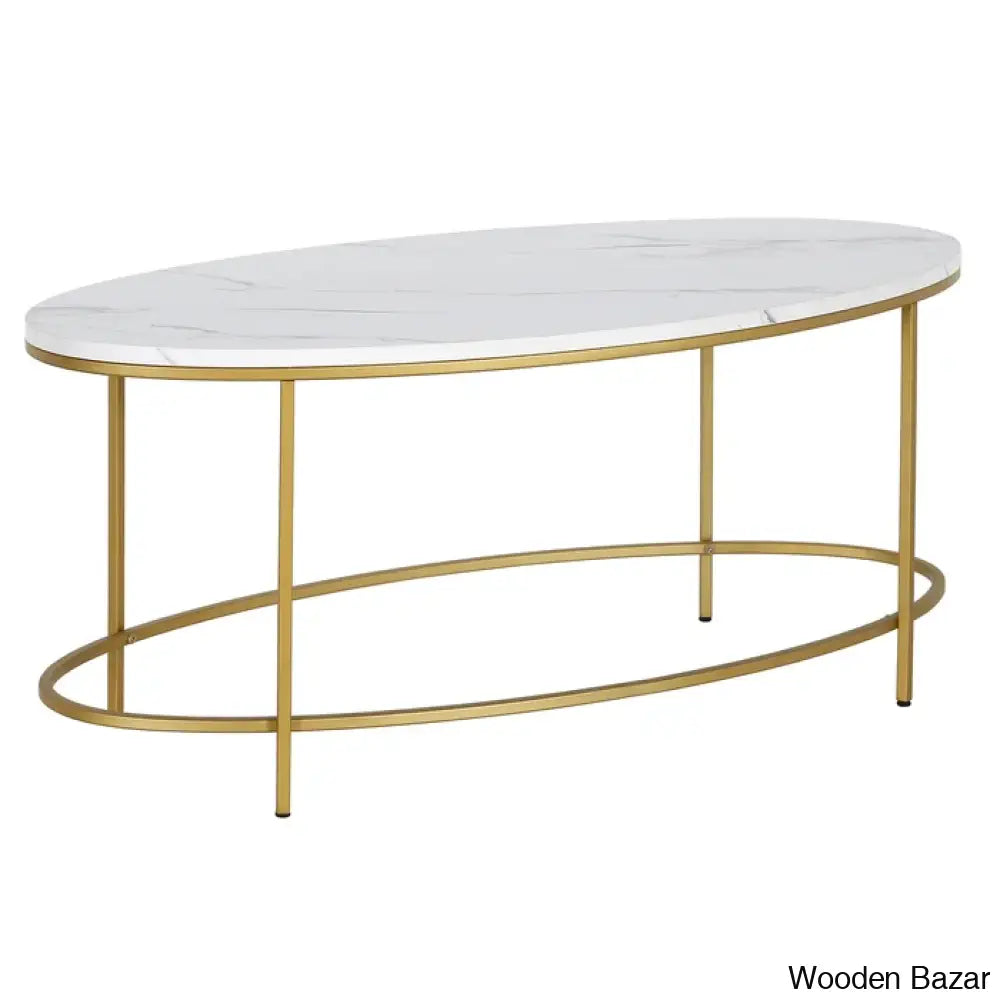 Jesleen 42’’ Faux Marble And Steel Oval Coffee And Center Table