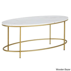 Jesleen 42’’ Faux Marble And Steel Oval Coffee And Center Table