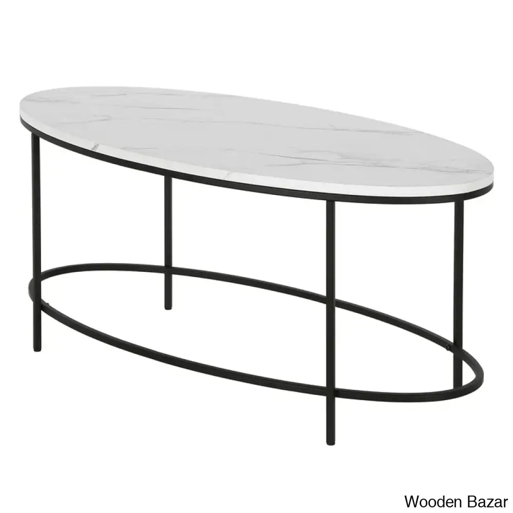 Jesleen 42’’ Faux Marble And Steel Oval Coffee And Center Table