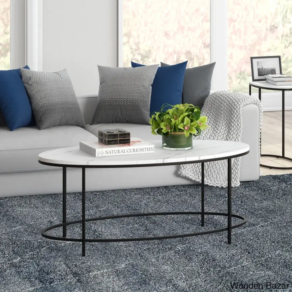 Jesleen 42’’ Faux Marble And Steel Oval Coffee And Center Table