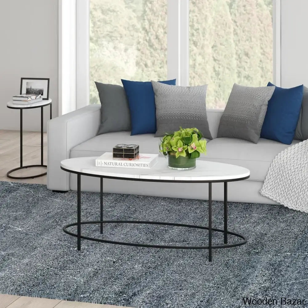 Jesleen 42’’ Faux Marble And Steel Oval Coffee And Center Table