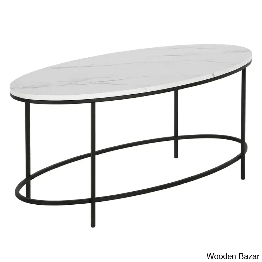 Jesleen 42’’ Faux Marble And Steel Oval Coffee And Center Table